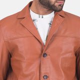 Mens James Tan Brown Leather Blazer-2