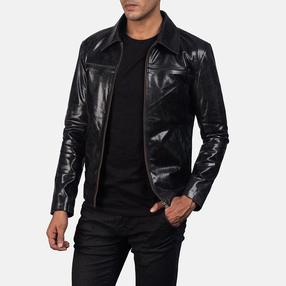 Mens Jet Black Leather Jacket-4