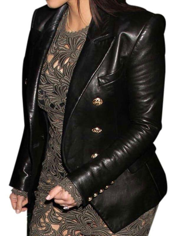 Kim-Kardashian-Black-Leather-Blazer-Jacket-close-up