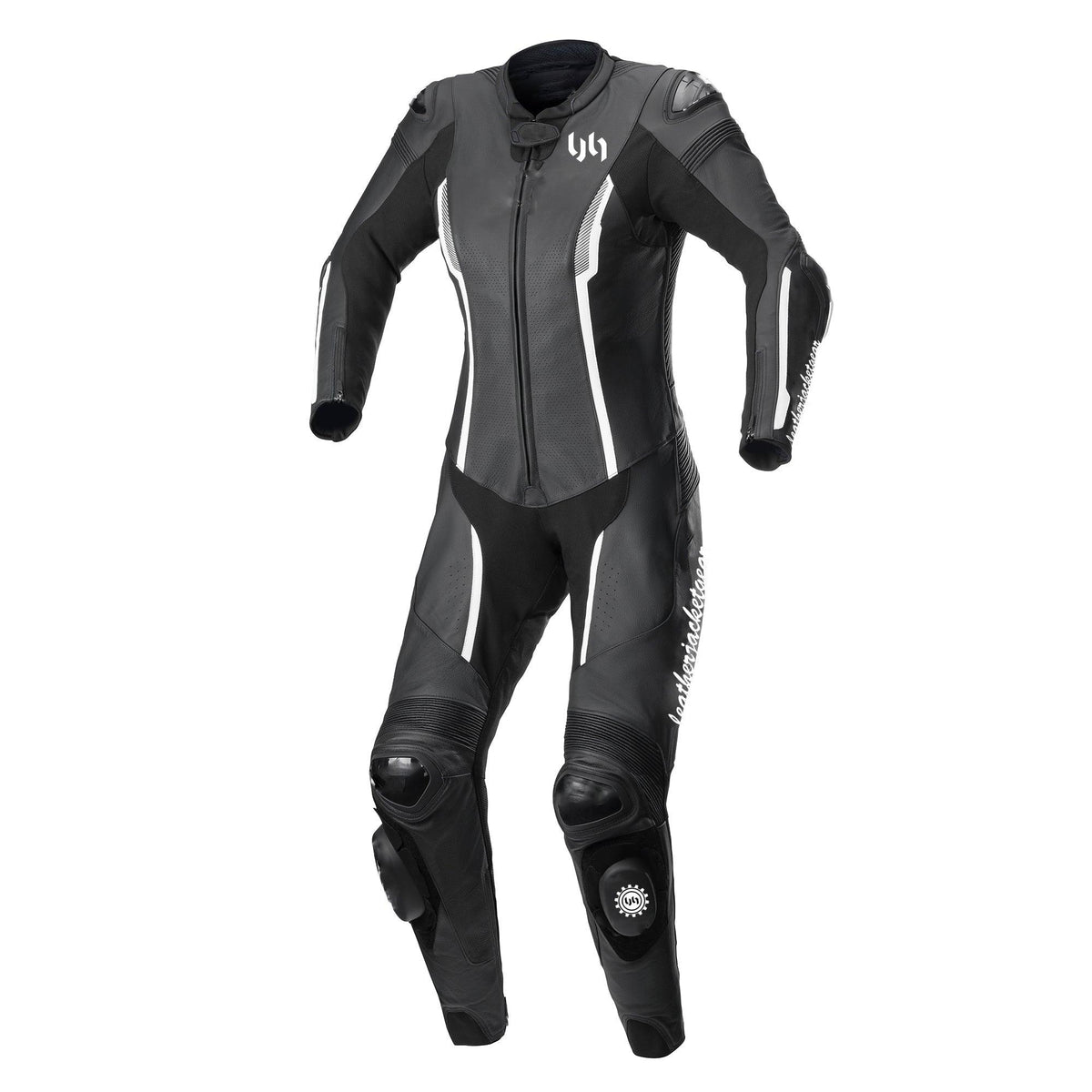 Gear Missile V2 1-Piece Leather Womens Racing Suit Black White Front