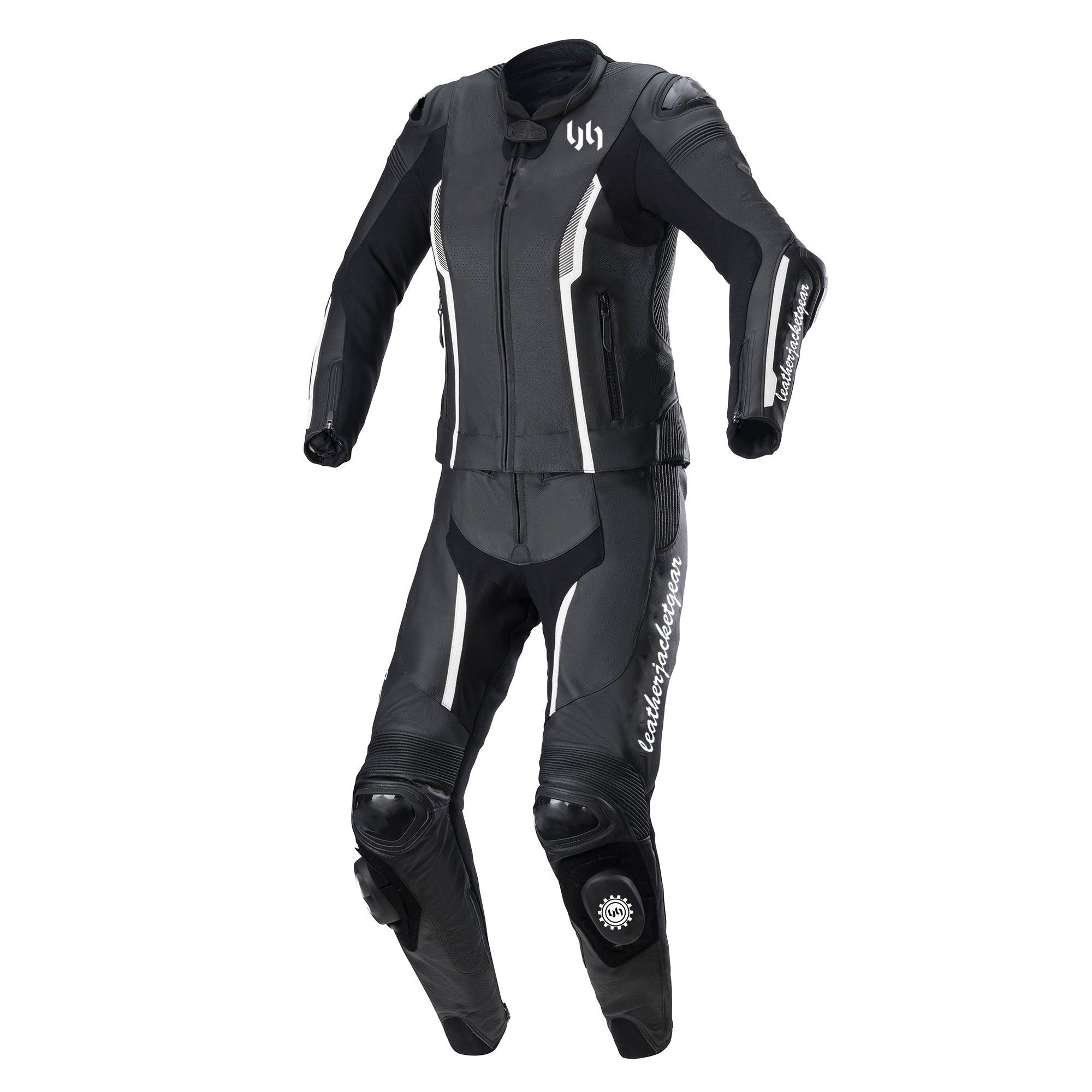 Gear Missile V2 2-Piece Leather Womens Racing Suit Black White Front