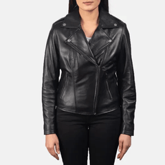 Ladies Black Leather Biker Jacket