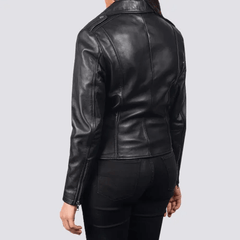 Ladies Black Leather Biker Jacket-2