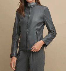 Tricia Genuine Leather Jacket Grey-1