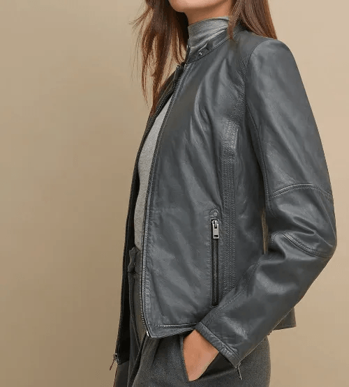 Tricia Genuine Leather Jacket Grey-3