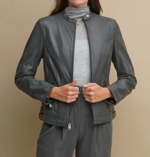 Tricia Genuine Leather Jacket Grey