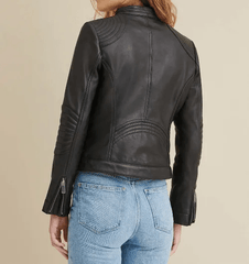Ladies Leather Jacket with Quilted Shoulder-2