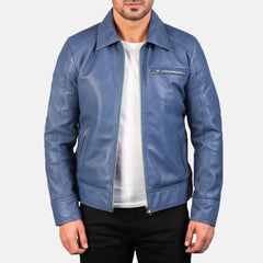Mens Light Blue Leather Jacket-3
