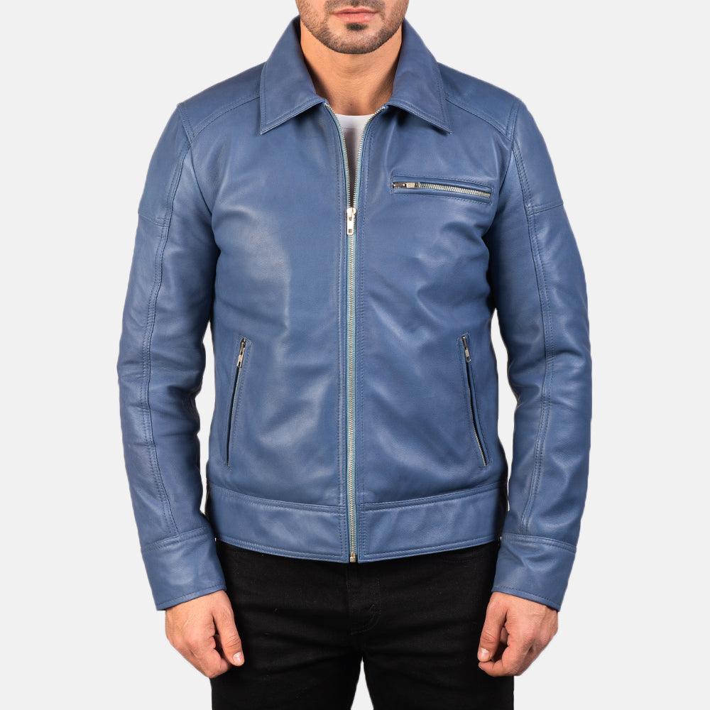 Mens Light Blue Leather Jacket