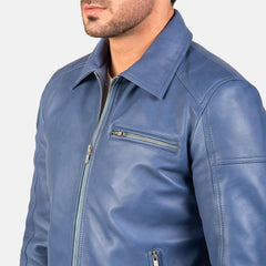 Mens Light Blue Leather Jacket-1