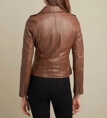 Womens Light Brown Leather Biker Jacket-2