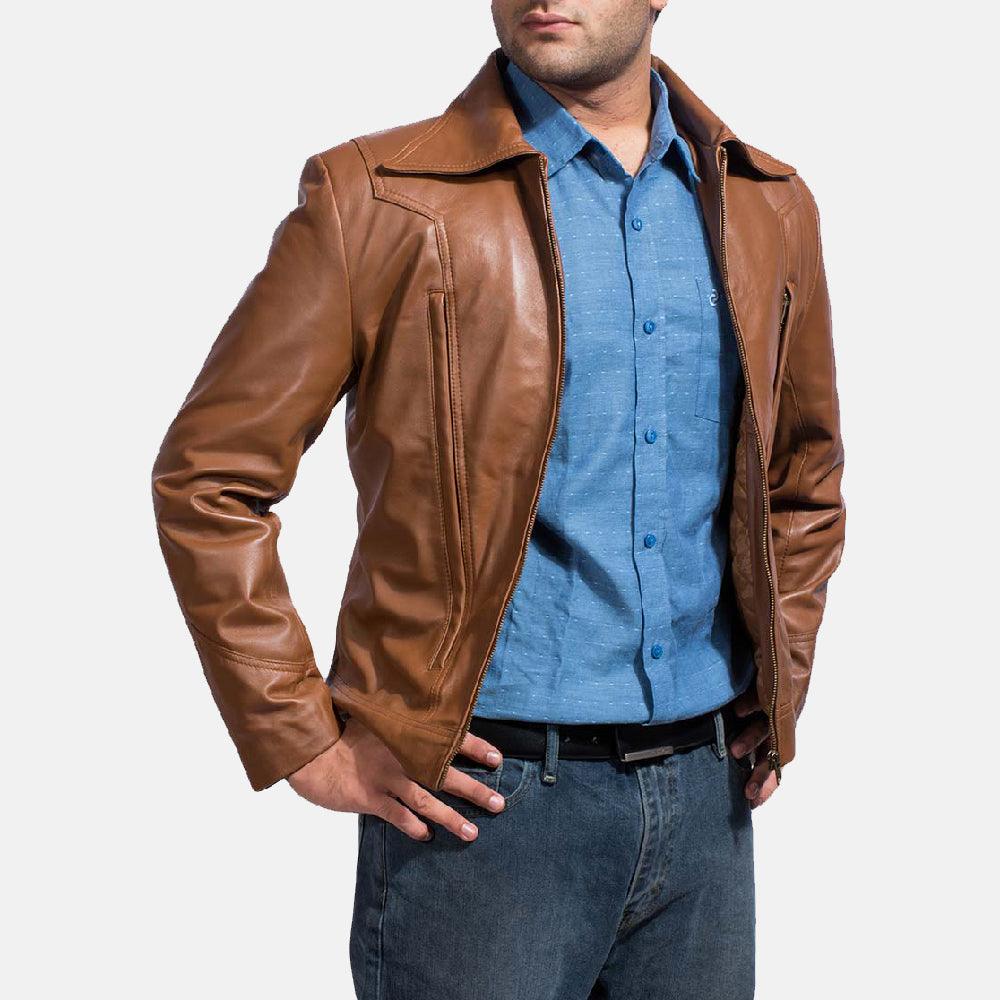 Mens Light Brown Leather Jacket-4