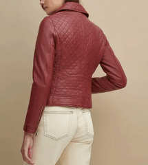 Womens Maroon Asymmetrical Leather Jacket-3