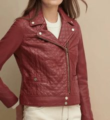 Womens Maroon Asymmetrical Leather Jacket-2