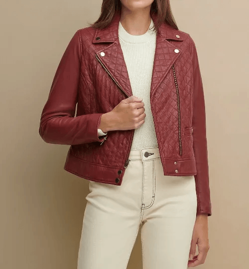 Womens Maroon Asymmetrical Leather Jacket-1
