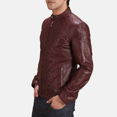 Maroon Leather Biker Jacket Men-3