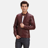 Maroon Leather Biker Jacket Men