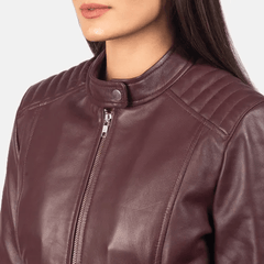 Maroon Leather Biker Jacket For Women-1