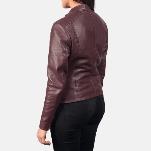 Maroon Leather Biker Jacket For Women-3