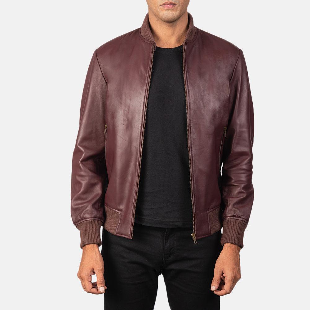 Mens Maroon Leather Stylish Jacket-3