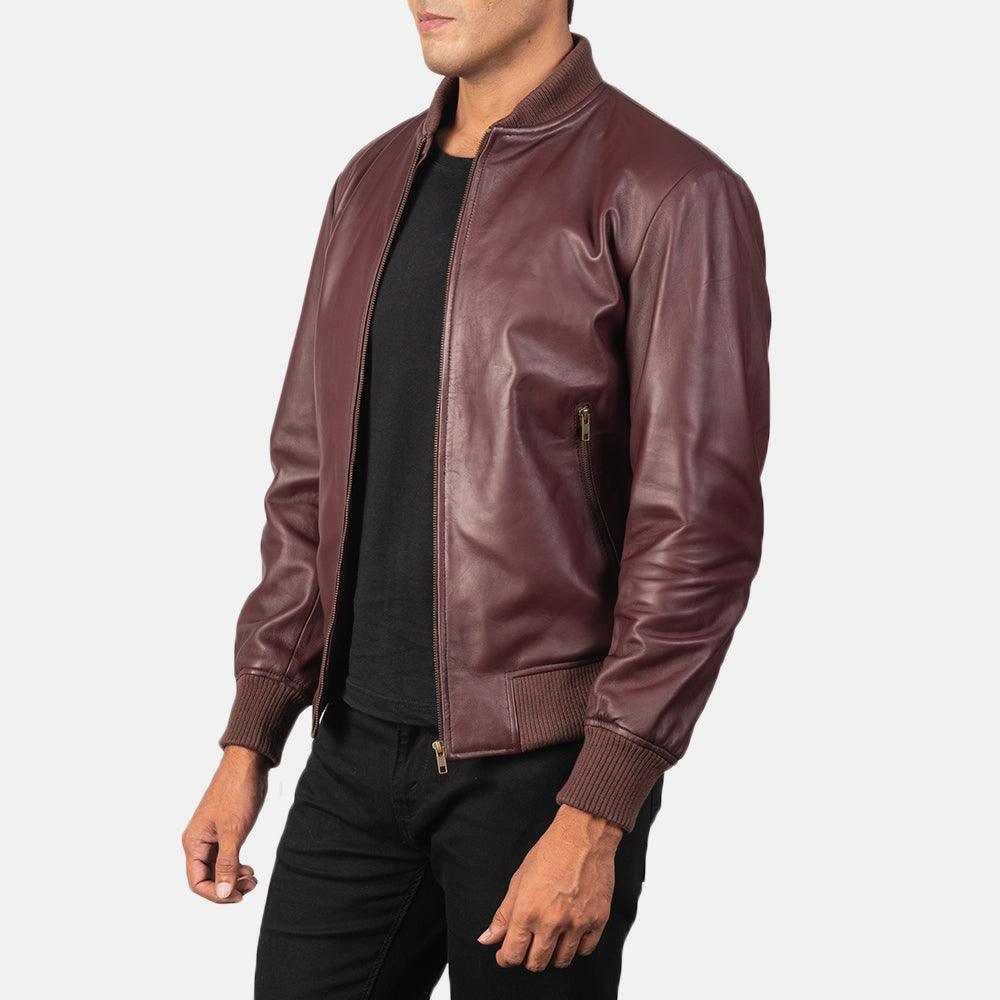 Mens Maroon Leather Stylish Jacket-4
