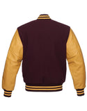 Maroon Varsity Jacket Womens with Leather Sleeves-back