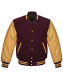 Maroon Varsity Jacket Womens with Leather Sleeves