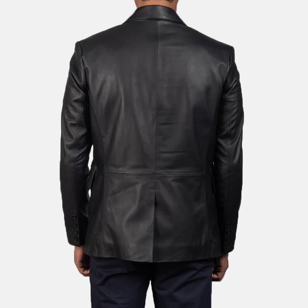 Men's Daron Black Leather Blazer Jacket Back'