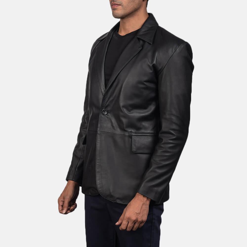 Men's Daron Black Leather Blazer Jacket Side