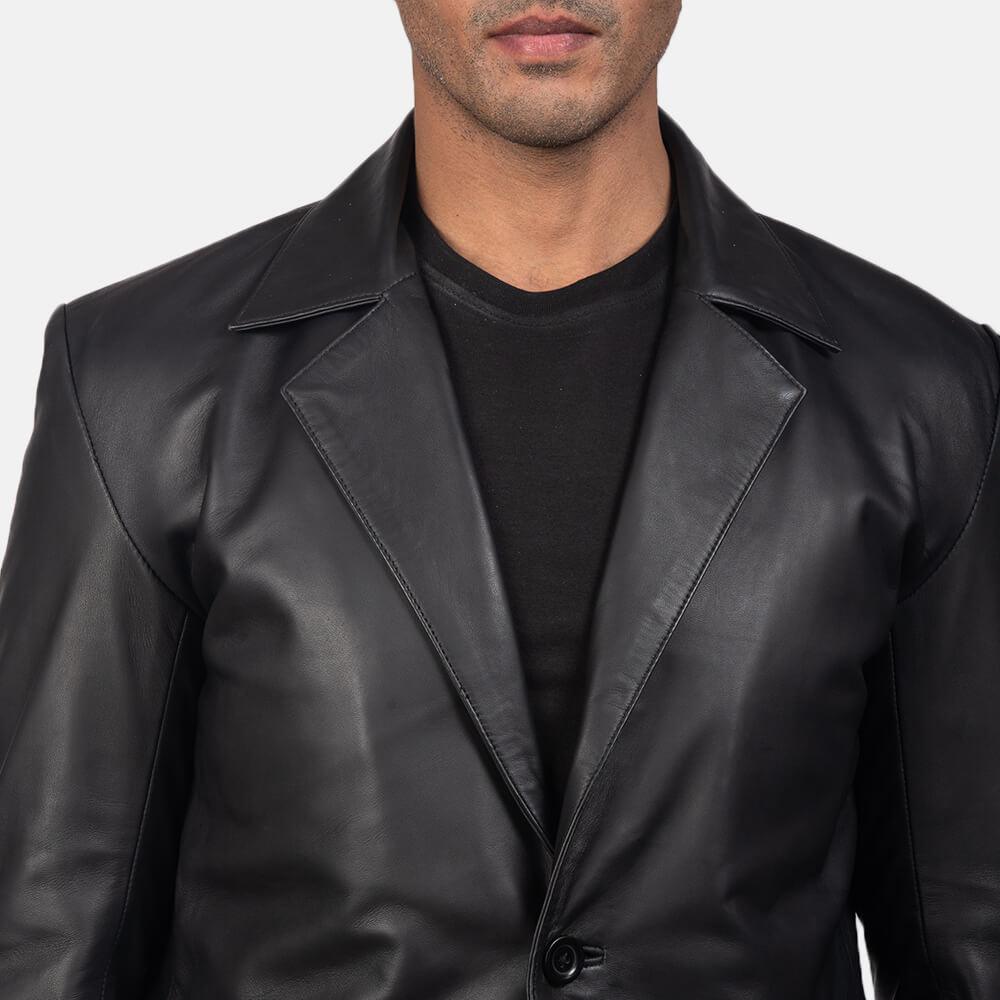 Men's Daron Black Leather Blazer Jacket Zoom