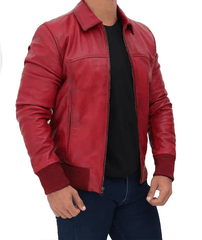 Men's Red Leather Bomber Jacket-1