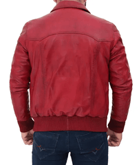 Men's Red Leather Bomber Jacket-2