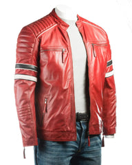 Men’s Red Racing Biker Style Leather Jacket-1