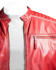 Men’s Red Racing Biker Style Leather Jacket-2