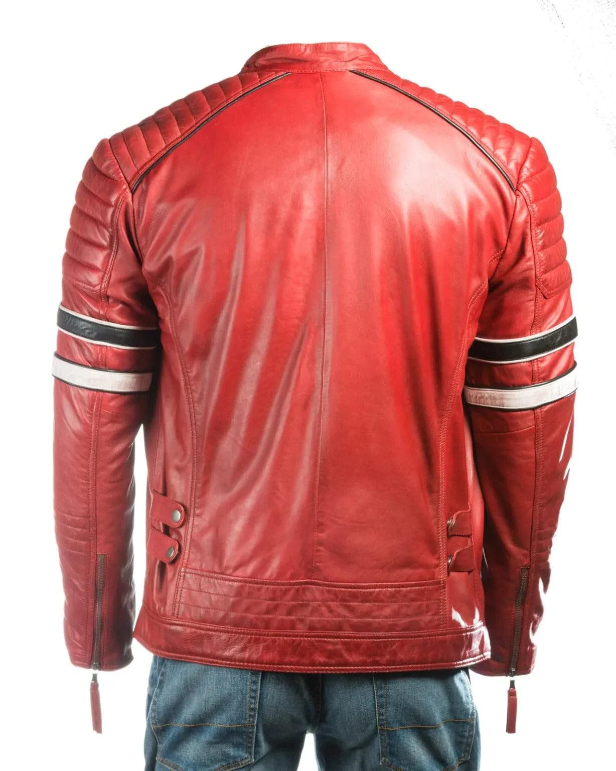 Men’s Red Racing Biker Style Leather Jacket-3