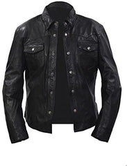 Men’s Retro Denim Style Casual Black Leather Shirt-1