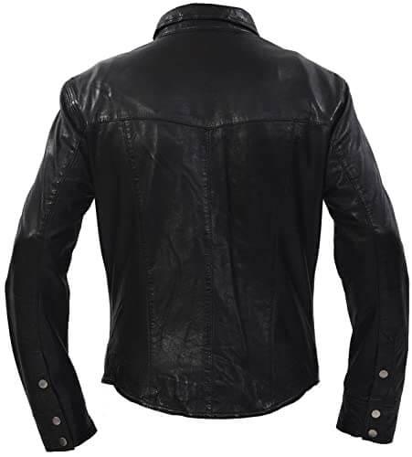 Men’s Retro Denim Style Casual Black Leather Shirt-3