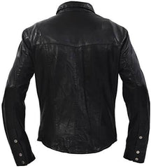 Men’s Retro Denim Style Casual Black Leather Shirt-3