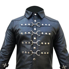 Mens-Black-Leather-Long-Sleeve-Gothic-Button-Up-Shirt-Zoom