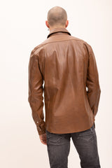 Mens-Brown-Button-Down-Genuine-Leather-Shirt-Back