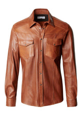Mens-Brown-Button-Down-Genuine-Leather-Shirt-Product-Shoot