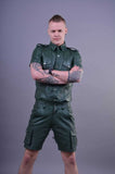 Mens-Green-Leather-Short-Sleeve-Button-Up-Shirt-Front