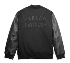 Mens-Harley-Davidson-Varsity-Jacket-Black-Leather-Sleeves-Back