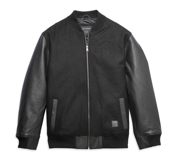 Harley Davidson Mens Varsity Jacket Black Leather Sleeves Custom / Black
