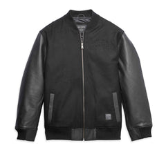 Mens-Harley-Davidson-Varsity-Jacket-Black-Leather-Sleeves-Front