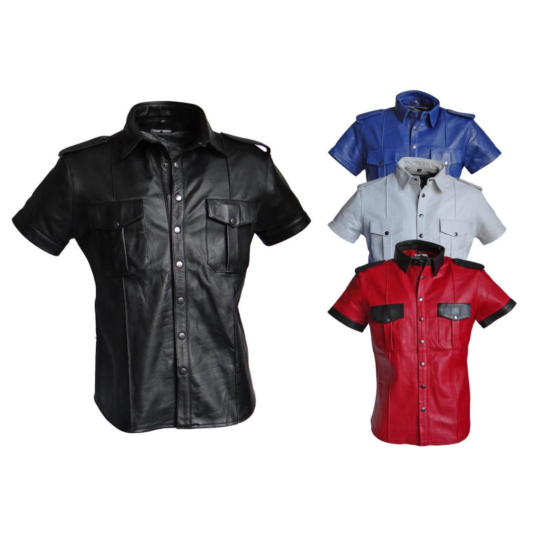 Mens-Leather-Police-Uniform-Shirt-Colors-range