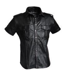 Mens-Leather-Police-Uniform-Shirt-black