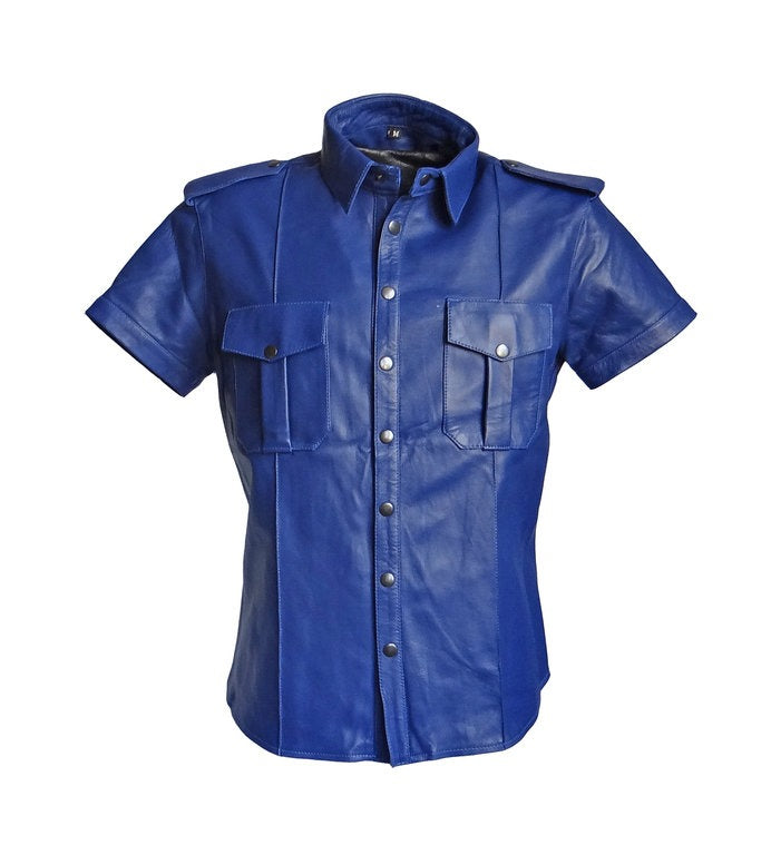 Mens-Leather-Police-Uniform-Shirt-blue