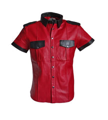 Mens-Leather-Police-Uniform-Shirt-red-black