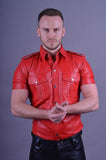 Mens-Red-Leather-Short-Sleeve-Button-Up-Shirt-Shoot